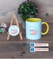 İsme Özel İsim Yazılı Kupa Bardak Kırmızı ve Ahşap Anahtarlık Hediye (Model 6)