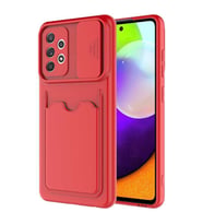 Samsung Galaxy A72 Kılıf Kartlıklı Lens Kapatmalı Kapak (Kırmızı)