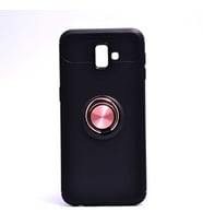 Samsung Galaxy J6 Plus Kılıf Yüzüklü Magnetli Ravel Case (Siyah-Rose Gold)