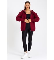 mmetalic Kanguru Cepli Kapüşonlu Fermuarlı Içi Pamuklu Oversize Kadın Sweatshirt (Bordo)