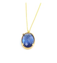 925 Ayar Gümüş Oval Safir Taşlı Kolye (Sarı)
