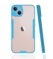 Apple iPhone 13 Mini Kılıf Kamera Korumalı Arkası Şeffaf Silikon (Mavi)