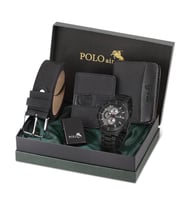 Polo Air Erkek Kol Saati Kemer Cüzdan Kartlık Çakmak Kombin Set Siyah Renk PL-0790E (Siyah)