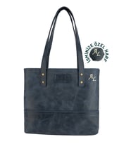 Isminize Özel Kişiselleştirilebilir Rainbow Deri Tote Bag (Lacivert)