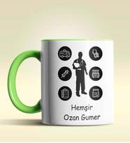 Kişiye Özel Hemşir Silüet (Bay) 2 Tasarımlı Turuncu Kupa Bardak (Yeşil)