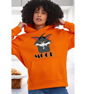 Mood Baskılı Unisex Oversize Sweatshirt (Turuncu)