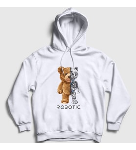 Presmono Unisex Beyaz Robot Ayı Teddy Bear Kapüşonlu Sweatshirt 306120tt (Beyaz)