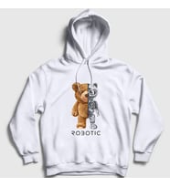 Presmono Unisex Beyaz Robot Ayı Teddy Bear Kapüşonlu Sweatshirt 306120tt (Beyaz)