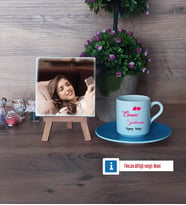 Öğretmene Hediye Fotoğraflı Dekoratif Taş, Ahşap Altlıklı Türk Kahvesi Fincanı Hediye Öğretmenler Günü Hediyesi (Model 5)