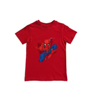Spiderman baskılı örümcek adam pamuklu penye kumaş yazlık çocuk tişört (Kırmızı)