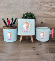 Unicorn Hediye Sepeti Kupa Bardak T Kulplu, Kalemlik ve Dekoratif Taş Kadın Arkadaşa Doğum Günü Hediyesi (Model 4)