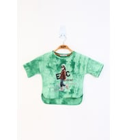 Toontoy Kız Çocuk Batik Desenli Düşük Kol Baskılı Tişört (Yeşil)