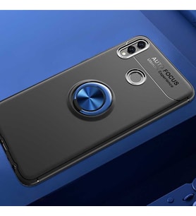 Huawei Honor 8C Kılıf Yüzüklü Magnetli Ravel Case (Siyah-Mavi)