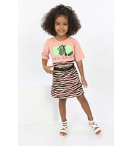 Toontoy Kız Çocuk Zebra Baskılı Elbise (Koyu Pudra)