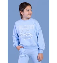 Toontoy Kız Çocuk Baskılı Düşük Kol Sweatshirt (Mavi)