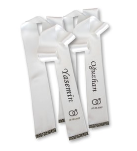 Kişiye Özel Baskılı Takı Kurdelesi - Gelin Damat Saten 6 Cm X 2mt Takı Kurdelesi (B.Beyaz)