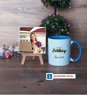 Happy Birthday Fotoğraflı Dekoratif Taş, Kupa Bardak Beyaz Hediye (Model 4)
