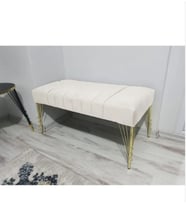 Modern Çizgi Model Puf Ayakucu Bench Gold Metal Ayak 100 Cm (Beyaz)