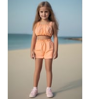 Kız Bebek Düz Renk Crop Şort Set (Açık Turuncu)