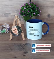 Amcaya Hediye Kupa Bardak Beyaz ve Fotoğraflı Ahşap Anahtarlık Hediye (Model 3)