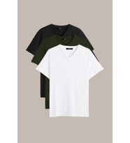 Erkek Çok Renkli T- Shirt Regular Fit Rahat Kesim V Yaka 3'lü Basic Tişört Paketi (Haki)