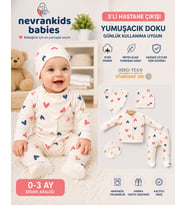 Kız Bebek Yeni Doğan Kalpli Organik Pastel 2'li ve 3'lü setler (Ekru)