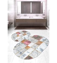 Dijital Baskılı Kaymaz Taban Yıkanabilir Oval 2'li Klozet Takımı Banyo Paspası NOKZ-SD-289 (Çok Renkli)