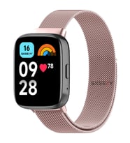 Sneezy Redmi Watch 3 Active İle Uyumlu Metal Hasır Kordon Woven Wire Metal Tasarım Kordon (Rose)