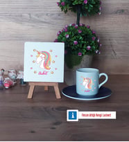 Unicorn Dekoratif Taş, Türk Kahvesi Fincanı Kırmızı İsme Özel Hediye (Model 2)
