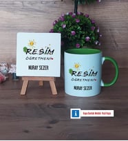 Resim Öğretmeni Dekoratif Taş, Kupa Bardak Kırmızı Hediye (Model 13)