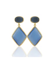 Kadir Jewellery 22 Ayar Altın Kaplama Kadın Sallantılı Küpe -El İşçiliği Ve Hipoalerjenik Küpe (Gece Mavisi)