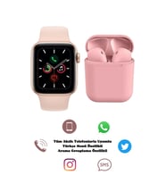 Yeni Nesil Şık Tasarımlı Watch 6 Series Akıllı Saat + TWS I12 Inpods Bluetooth Kulaklık İkili Paket (Pembe)