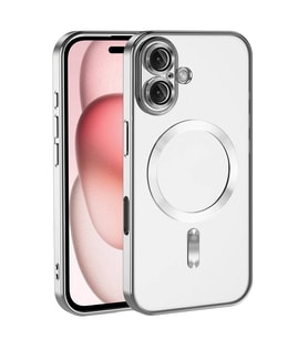 iPhone 16 Kılıf Kamera Korumalı Magsafe Parlak Luxury Kılıf (Titanyum Parlak)