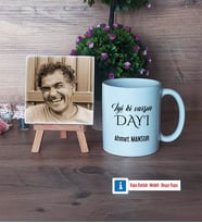 Dayıya Hediye Fotoğraflı Dekoratif Taş, Kupa Bardak Beyaz Hediye (Model 1)