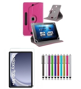 Samsung Galaxy Tab A9 Plus 11" Uyumlu Standlı Tablet Kılıfı + Kırılmaz Ekran Koruyucu+ Dokunmatik Kalem (Pembe)