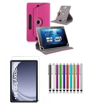 Samsung Galaxy Tab A9 Plus 11" Uyumlu Standlı Tablet Kılıfı + Kırılmaz Ekran Koruyucu+ Dokunmatik Kalem (Pembe)