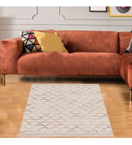 Geometrik Desenli Dijital Baskı Yıkanabilir Kaymaz Taban Salon Halısı ve Yolluk (Pembe) (Bej)