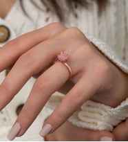 Rose Altın Kaplama Zirkon Taşlı Lotus Çiçeği Kadın Yüzük (Pembe)