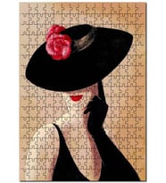 Cakapuzzle Kırmızı Gül Şekilli Şapkalı Kadın Görseli Puzzle Yapboz MDF (Ahşap) (255 Parça)