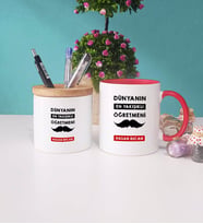 Dünyanın En Yakışıklı Öğretmeni Kupa Bardak Lacivert ve Kalemlik (Model 8)
