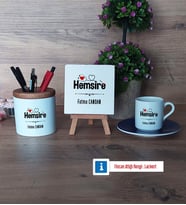 Hemşire Hediye Seti Dekoratif Taş, Kalemlik, Ahşap Altlıklı Türk Kahvesi Fincanı Hediye (Model 4)