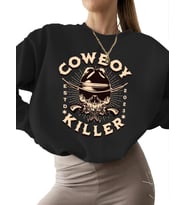 Sweatshirt bisiklet yaka 3 iplik şardonlu Kovboy kati·li· Baskılı unisex Bej Sweatshirt erkek kalın (Siyah)