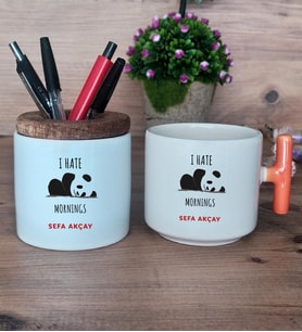 Sevimli Panda Hediye Sepeti Kupa Bardak T Kulplu, Kalemlik Hediyeleri Arkadaşa Hediye (Model 7)