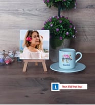 Fizik Öğretmeni Fotoğraflı Dekoratif Taş, Ahşap Altlıklı Türk Kahvesi Fincanı Hediye (Model 2)