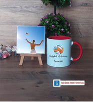 Voleybol Antrenörü Fotoğraflı Dekoratif Taş, Kupa Bardak Beyaz Hediye (Model 2)