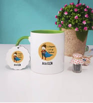 Öğretmenler Günü Hediyesi Kupa Bardak ve Anahtarlık (Yeşil)