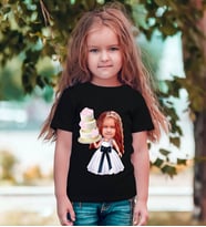 BK Gift Kişiye Özel Kız Çocuk Doğum Günü Karikatürlü Beyaz T-Shirt-2 (Siyah)