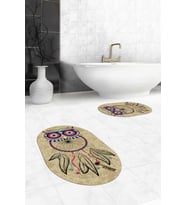 EVDEYA Dijital Yıkanabilir Baykuş Desen İkili Banyo Halısı Paspas Oval Klozet Takımı, OKLOZET-35-GRİ, (Kahverengi)