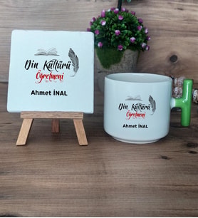 Din Kültürü Öğretmeni  Hediye Seti Kupa Bardak T Kulplu ve Dekoratif Taş Öğretmenler Günü Hediyesi Din Kültürü Öğretmeni ne Hediye (Model 8)
