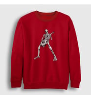 Presmono Unisex Beyaz Skeleton Guitarist Music Rock Sweatshirt 340097tt (Kırmızı)